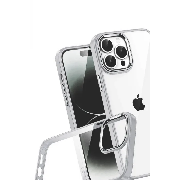 Newface Apple iPhone 15 Pro Max Razer Lensli Silikon - Gümüş