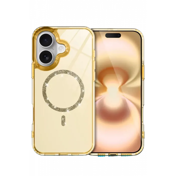 Newface Apple iPhone 16 Plus Live Diamond Magsafe Kapak - Sarı