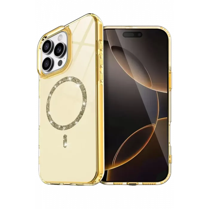 Newface Apple iPhone 16 Pro Max Live Diamond Magsafe Kapak - Sarı