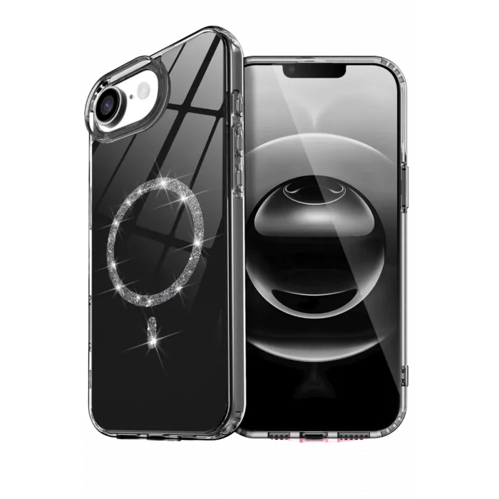 Newface Apple iPhone 16E Live Diamond Magsafe Kapak - Siyah