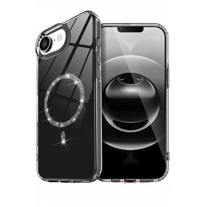 Newface Apple iPhone 16E Live Diamond Magsafe Kapak - Siyah