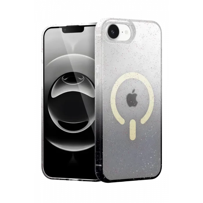 Newface Apple iPhone 16E Pummel Shiny Magsafe Kapak - Siyah