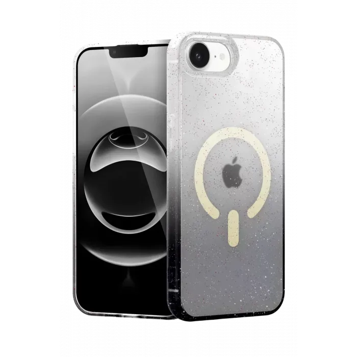 Newface Apple iPhone 16E Pummel Shiny Magsafe Kapak - Siyah