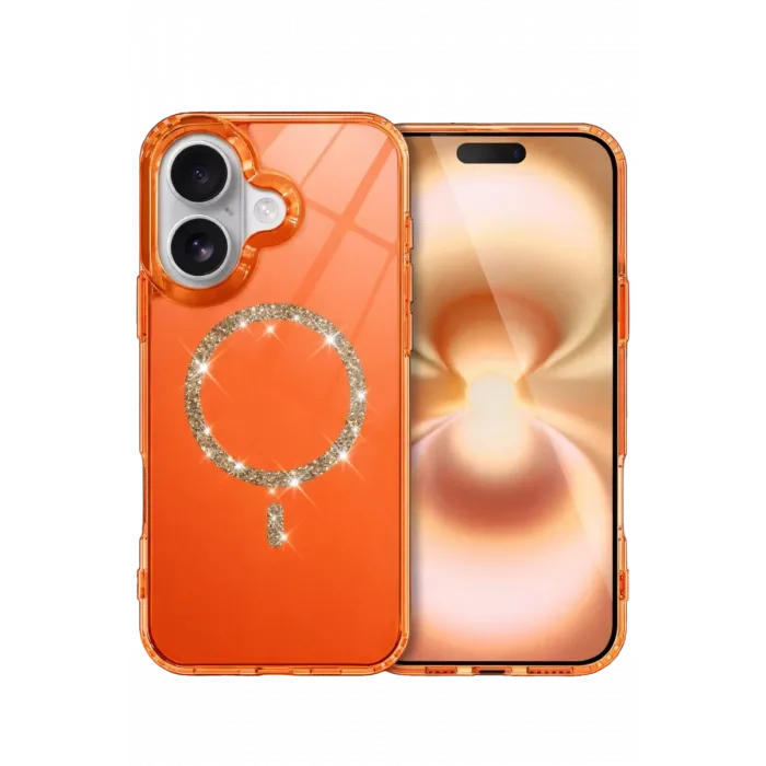 Newface Apple iPhone 17 Live Diamond Magsafe Kapak - Turuncu