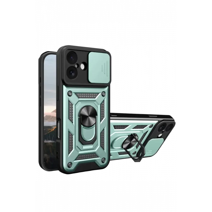 Newface Apple iPhone 17 Pars Lens Yüzüklü Silikon - Yeşil