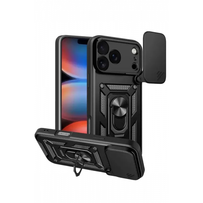 Newface Apple iPhone 17 Pro Max Pars Lens Yüzüklü Silikon - Siyah