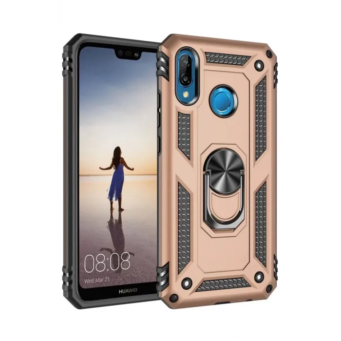 Newface Huawei P20 Lite Kılıf Sofya Yüzüklü Silikon Kapak - Gold