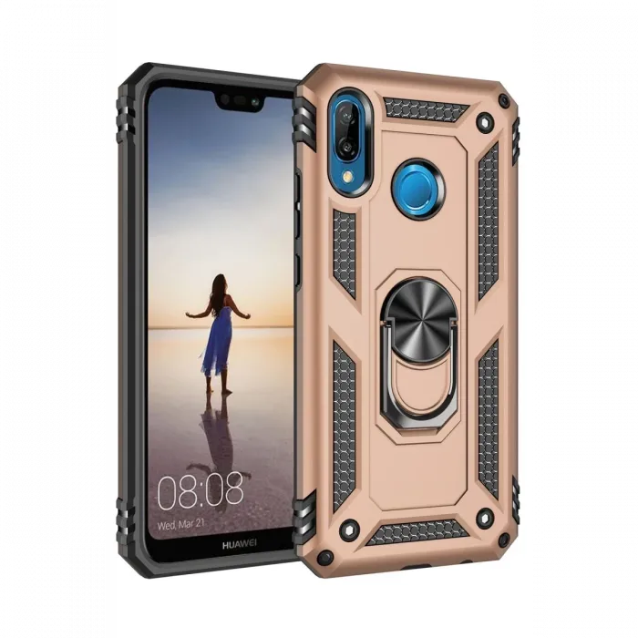 Newface Huawei P20 Lite Kılıf Sofya Yüzüklü Silikon Kapak - Gold