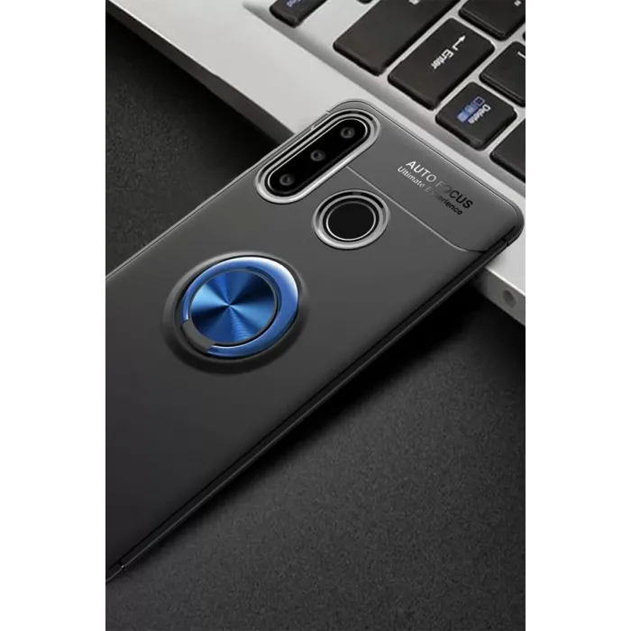 Newface Huawei Y6P Kılıf Range Yüzüklü Silikon - Siyah-Mavi