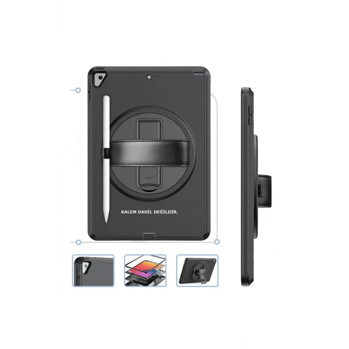 Newface iPad 10.2 (7.nesil) Kılıf Hand Strap Tablet Kılıfı - Siyah