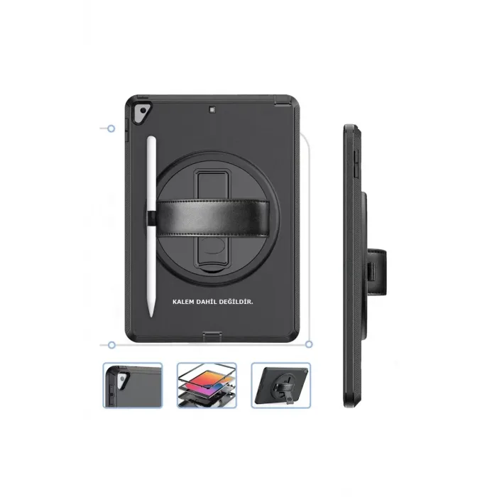 Newface iPad 10.2 (7.nesil) Kılıf Hand Strap Tablet Kılıfı - Siyah