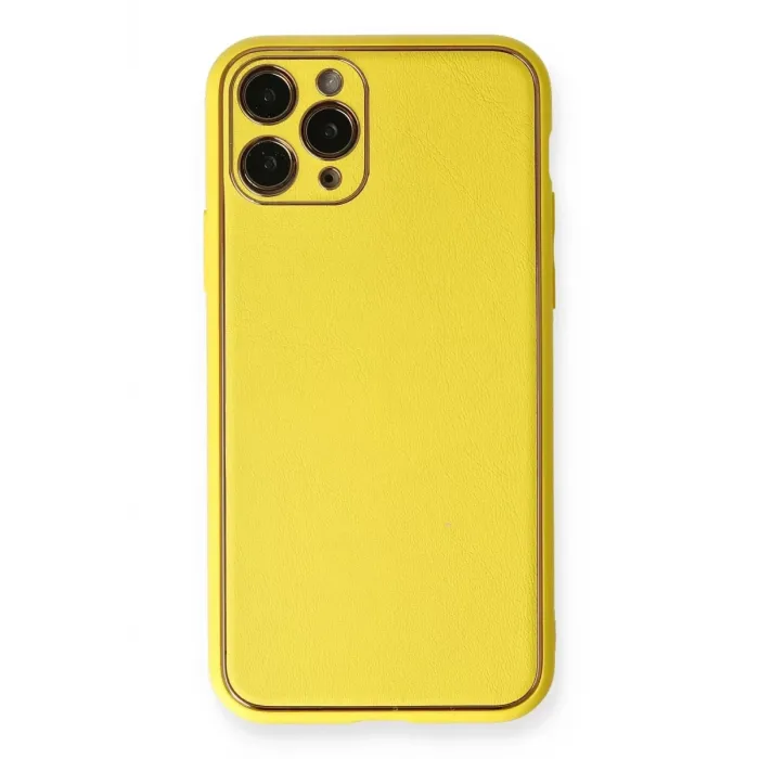 Newface iPhone 11 Pro Kılıf Coco Deri Silikon Kapak - Sarı