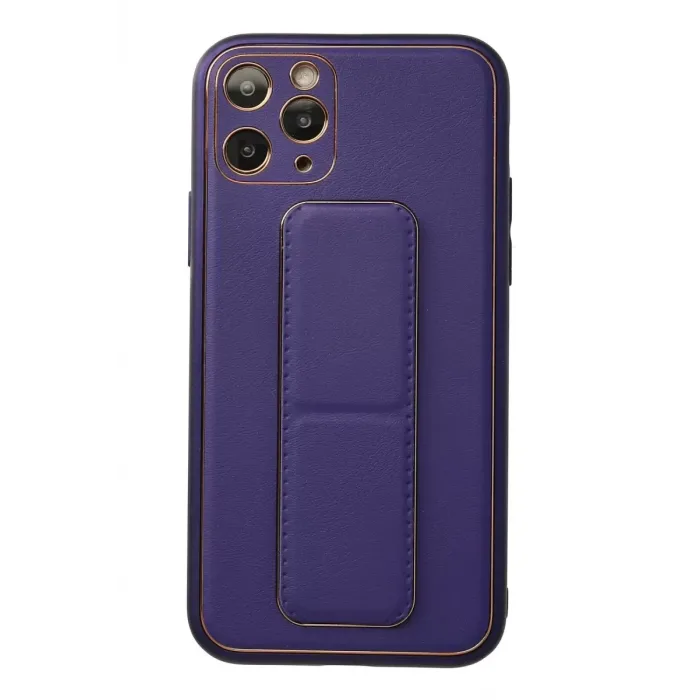 Newface iPhone 11 Pro Kılıf Coco Deri Standlı Kapak - Mor