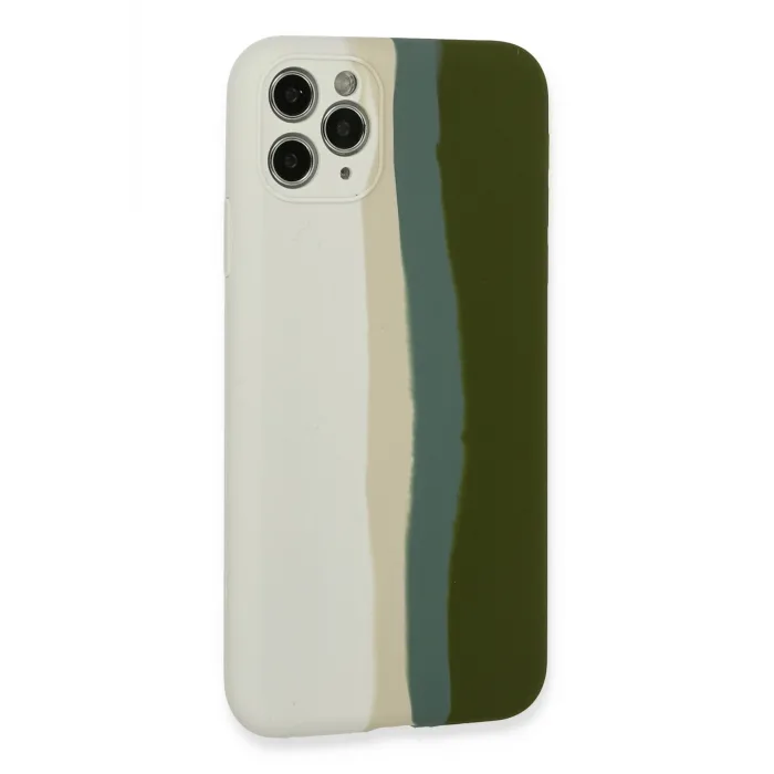 Newface iPhone 11 Pro Kılıf Ebruli Lansman Silikon - Beyaz-Yeşil