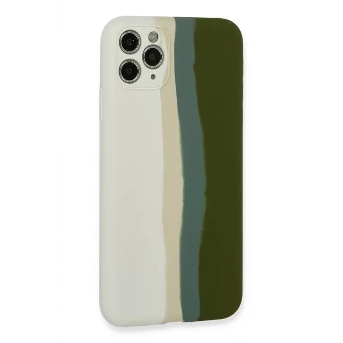 Newface iPhone 11 Pro Kılıf Ebruli Lansman Silikon - Beyaz-Yeşil