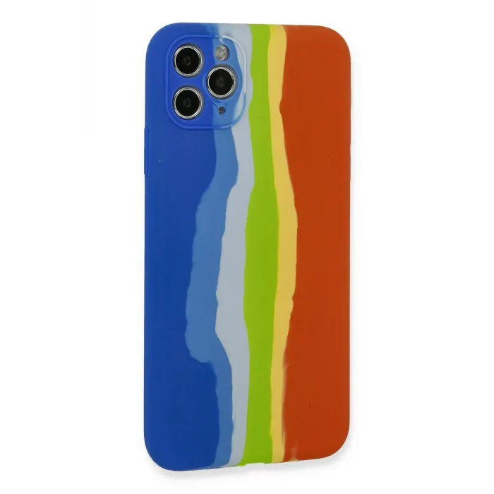 Newface iPhone 11 Pro Kılıf Ebruli Lansman Silikon - Mavi-Turuncu