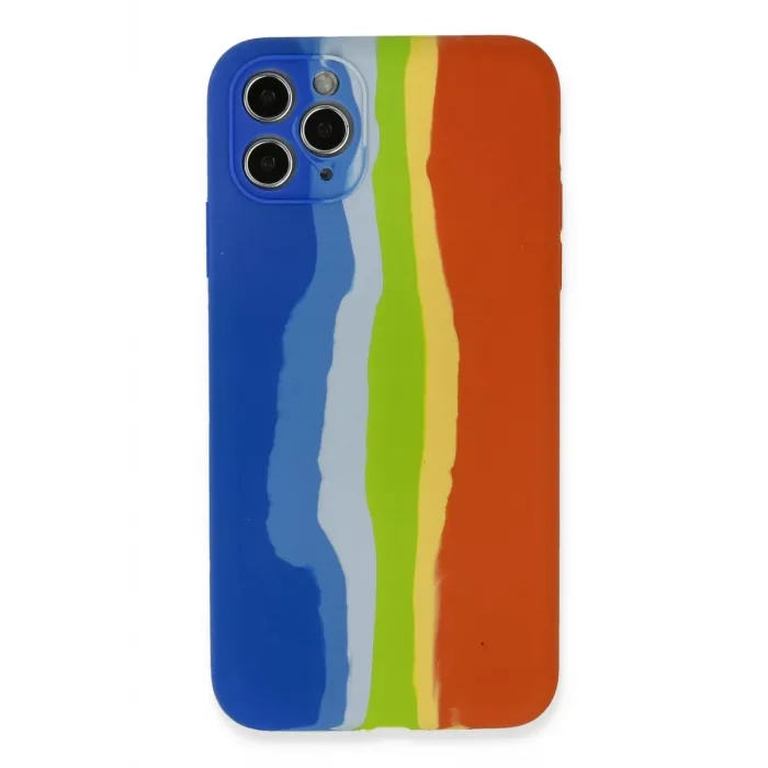 Newface iPhone 11 Pro Kılıf Ebruli Lansman Silikon - Mavi-Turuncu