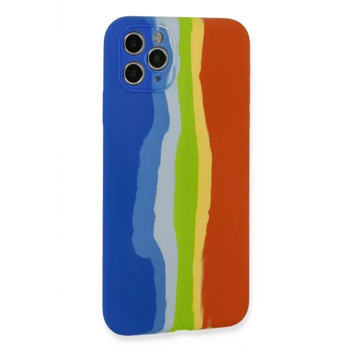 Newface iPhone 11 Pro Kılıf Ebruli Lansman Silikon - Mavi-Turuncu