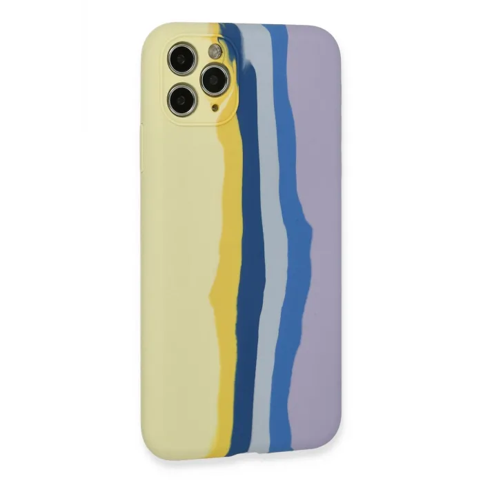 Newface iPhone 11 Pro Kılıf Ebruli Lansman Silikon - Sarı-Lila
