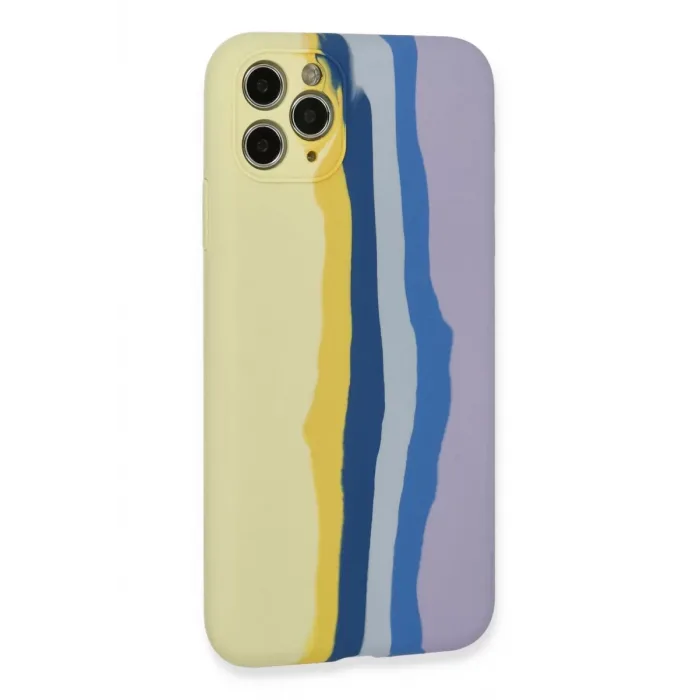 Newface iPhone 11 Pro Kılıf Ebruli Lansman Silikon - Sarı-Lila