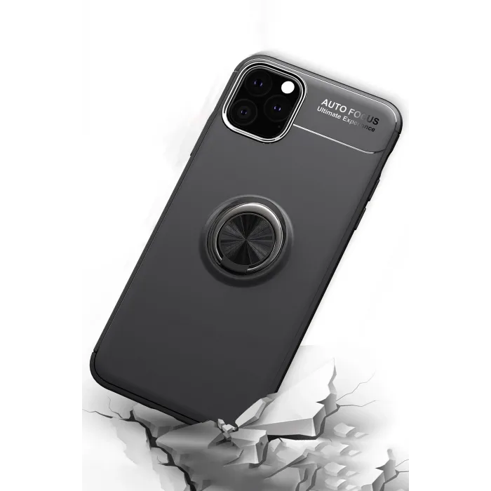 Newface iPhone 11 Pro Kılıf Range Yüzüklü Silikon - Siyah-Kırmızı