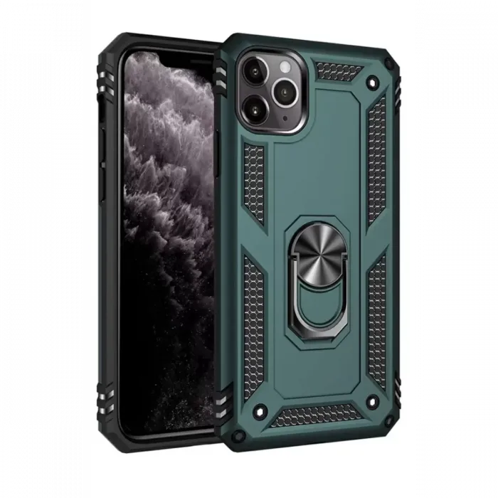 Newface iPhone 11 Pro Kılıf Sofya Yüzüklü Silikon Kapak - Yeşil