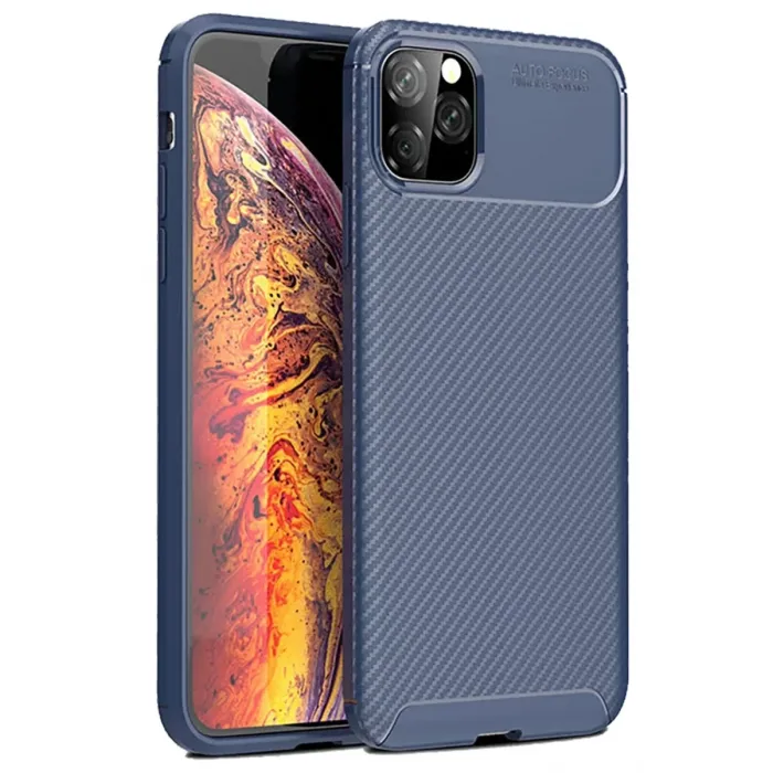 Newface iPhone 11 Pro Max Kılıf Auto Focus Karbon Kapak - Lacivert
