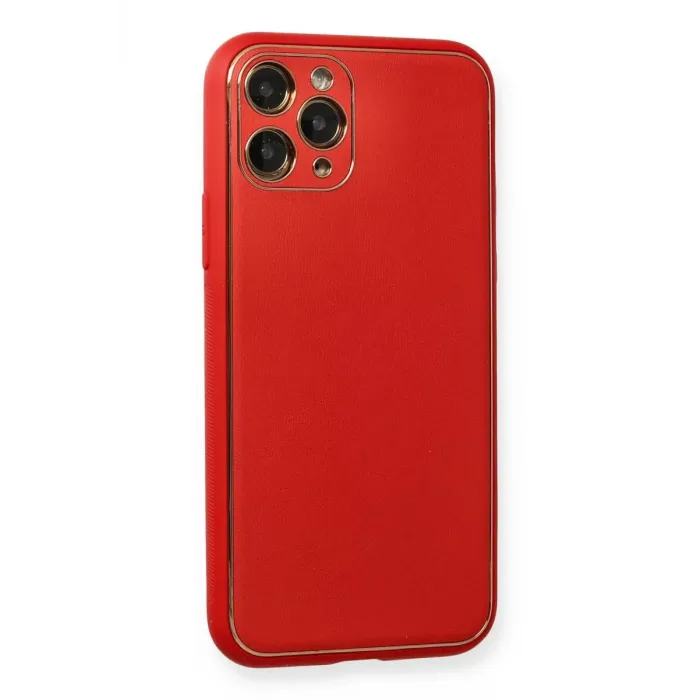 Newface iPhone 11 Pro Max Kılıf Coco Deri Silikon Kapak - Kırmızı