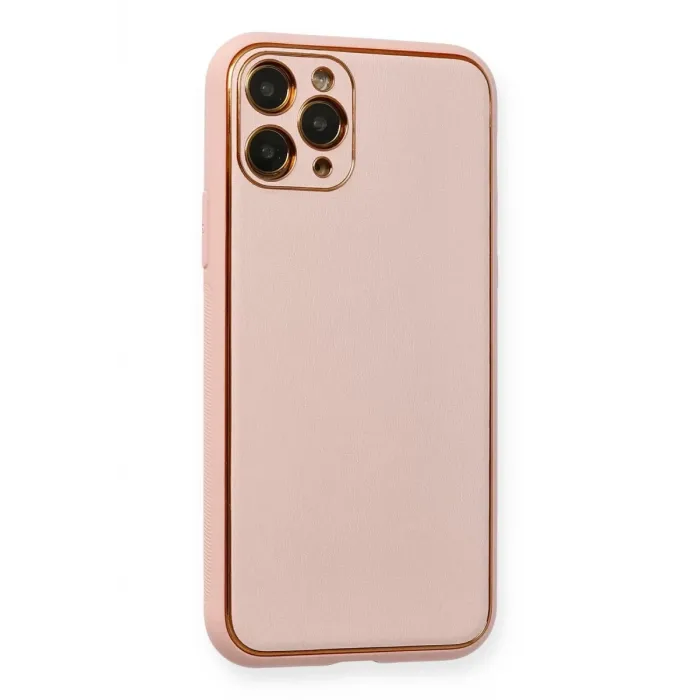 Newface iPhone 11 Pro Max Kılıf Coco Deri Silikon Kapak - Pembe