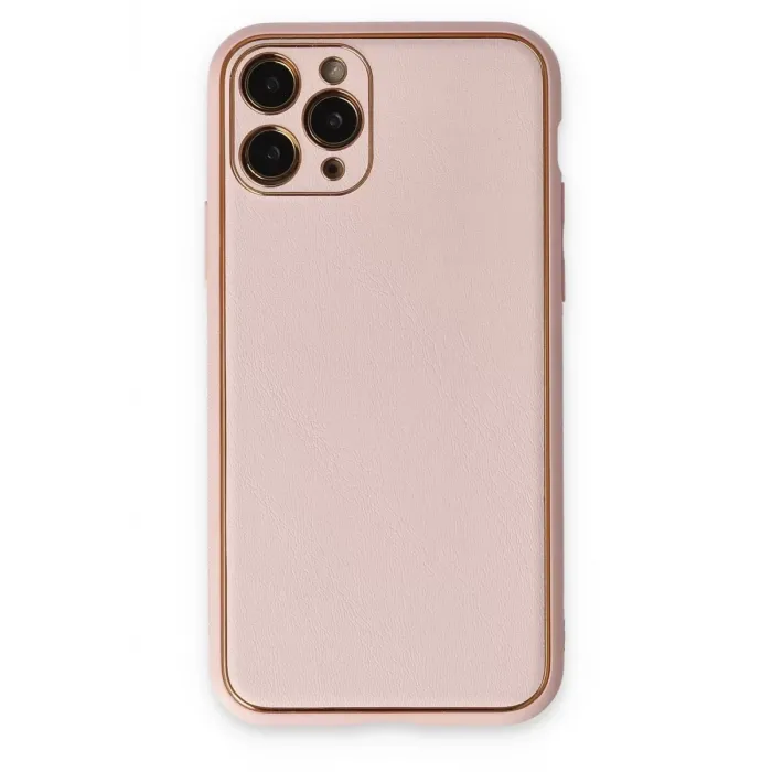 Newface iPhone 11 Pro Max Kılıf Coco Deri Silikon Kapak - Pudra