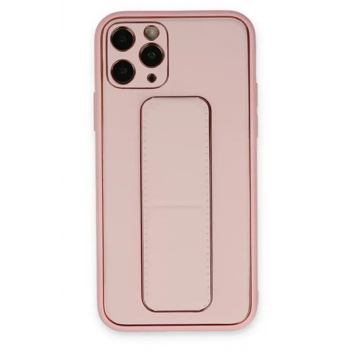 Newface iPhone 11 Pro Max Kılıf Coco Deri Standlı Kapak - Pembe