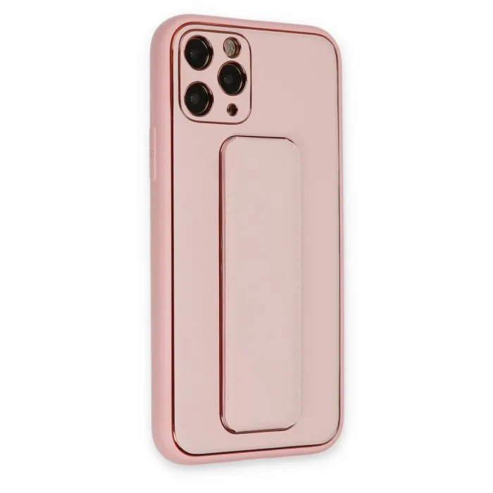 Newface iPhone 11 Pro Max Kılıf Coco Deri Standlı Kapak - Pembe