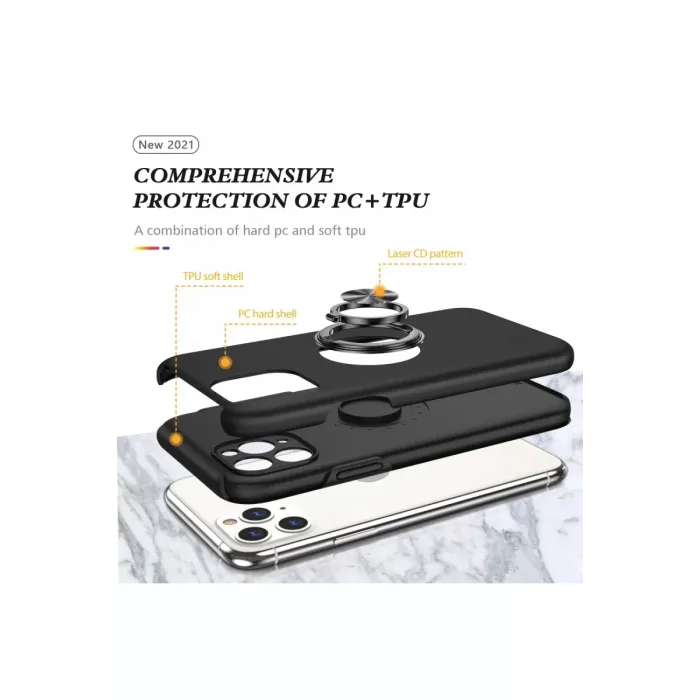 Newface iPhone 11 Pro Max Kılıf Elit Yüzüklü Kapak - Siyah