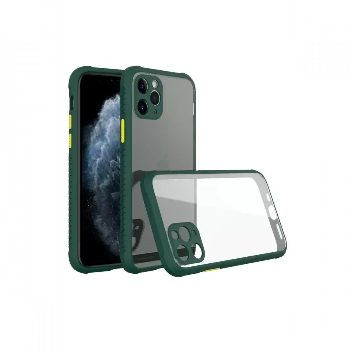 Newface iPhone 11 Pro Max Kılıf Miami Şeffaf Silikon - Koyu Yeşil