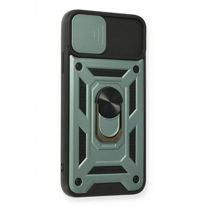 Newface iPhone 11 Pro Max Kılıf Pars Lens Yüzüklü Silikon - Yeşil