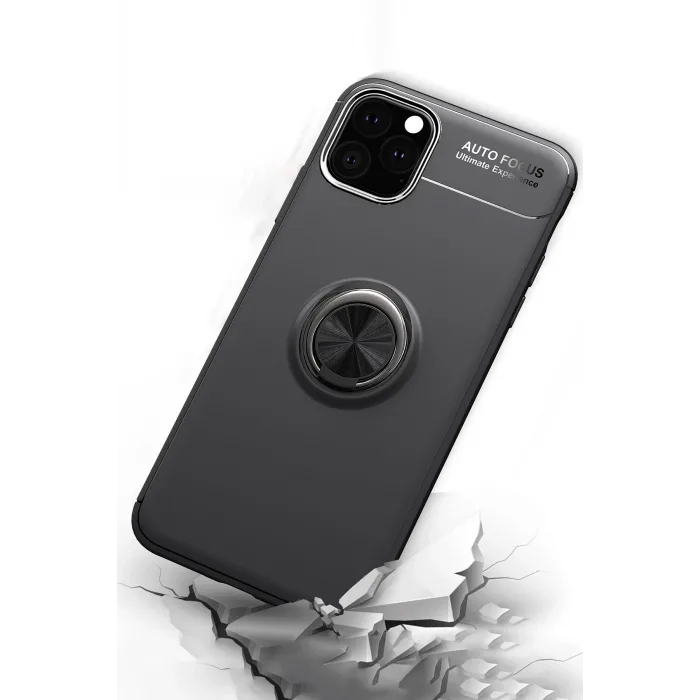 Newface iPhone 11 Pro Max Kılıf Range Yüzüklü Silikon - Siyah-Kırmızı