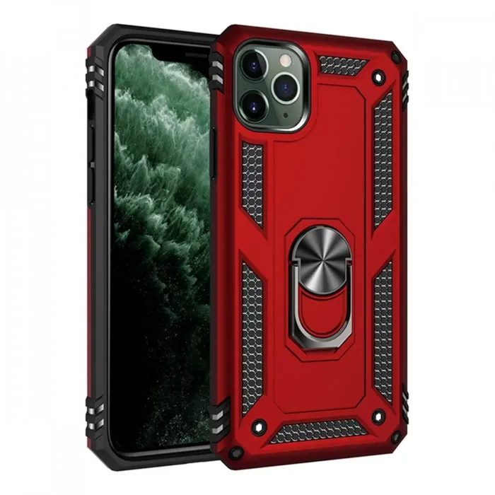 Newface iPhone 11 Pro Max Kılıf Sofya Yüzüklü Silikon Kapak - Kırmızı