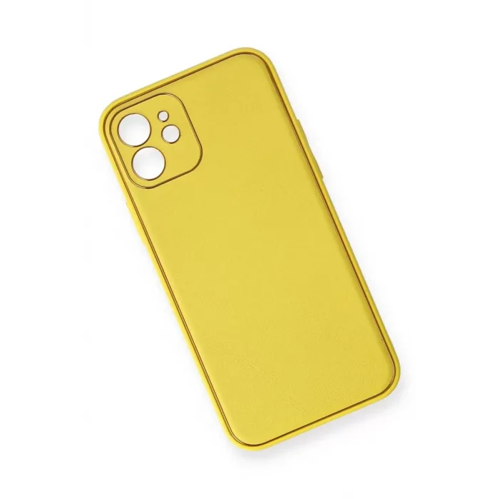 Newface iPhone 12 Kılıf Coco Deri Silikon Kapak - Sarı