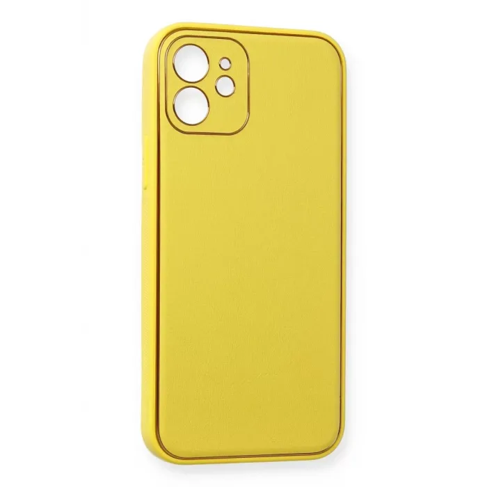 Newface iPhone 12 Kılıf Coco Deri Silikon Kapak - Sarı