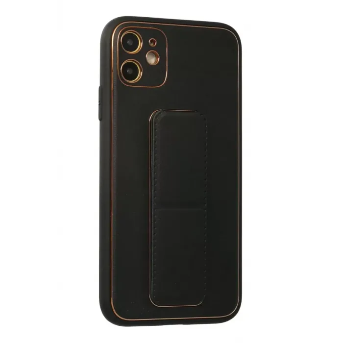 Newface iPhone 12 Kılıf Coco Deri Standlı Kapak - Siyah