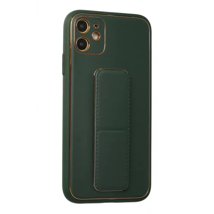 Newface iPhone 12 Kılıf Coco Deri Standlı Kapak - Yeşil