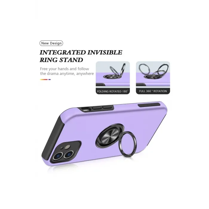 Newface iPhone 12 Kılıf Elit Yüzüklü Kapak - Mor