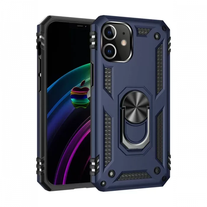Newface iPhone 12 Kılıf Sofya Yüzüklü Silikon Kapak - Lacivert