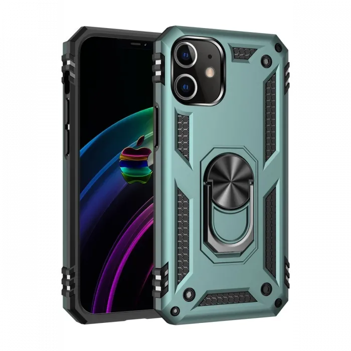 Newface iPhone 12 Kılıf Sofya Yüzüklü Silikon Kapak - Yeşil