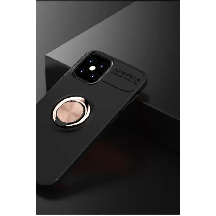Newface iPhone 12 Mini Kılıf Range Yüzüklü Silikon - Siyah-Gold