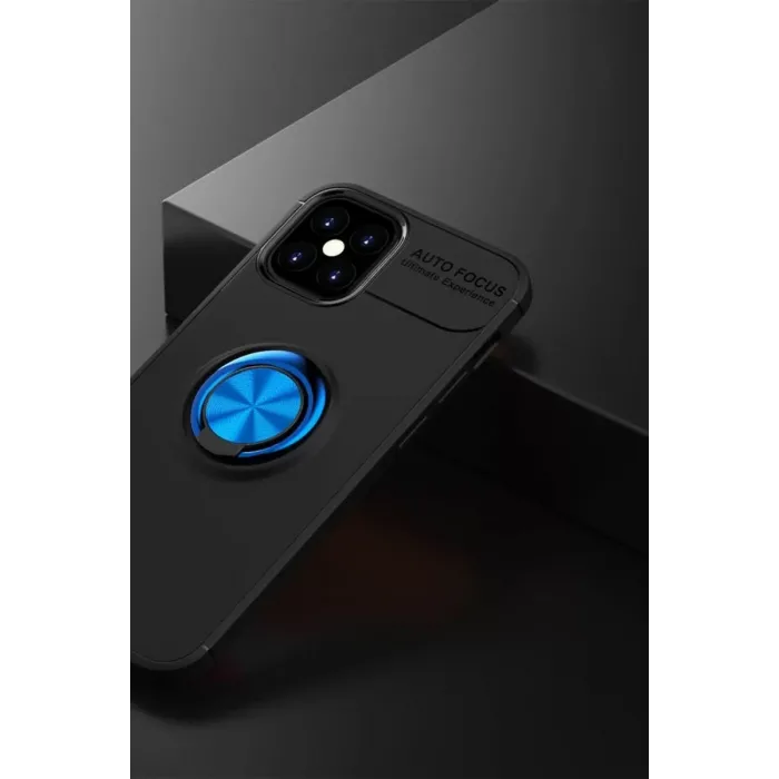 Newface iPhone 12 Mini Kılıf Range Yüzüklü Silikon - Siyah-Mavi