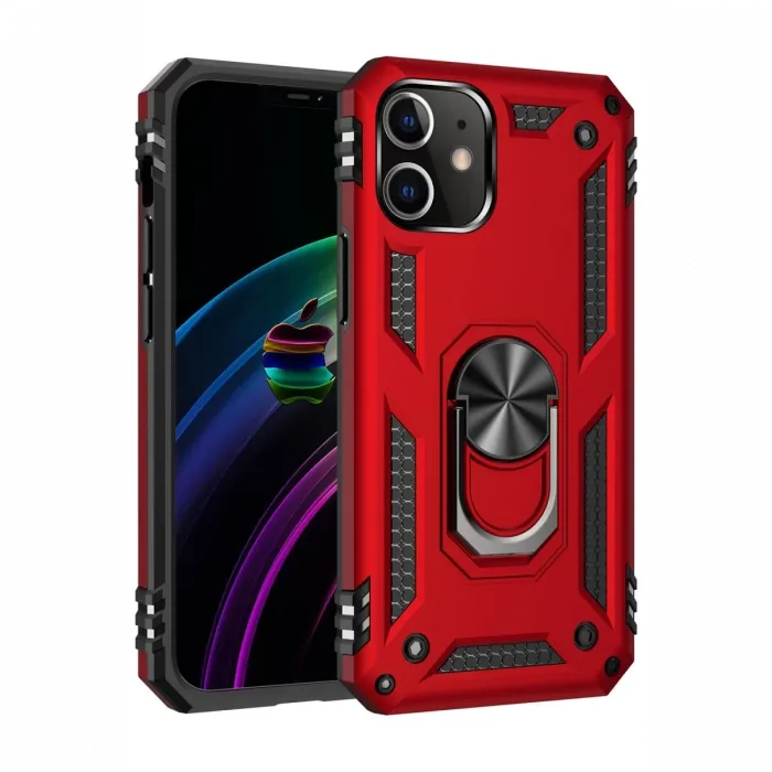 Newface iPhone 12 Mini Kılıf Sofya Yüzüklü Silikon Kapak - Kırmızı