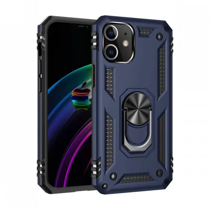 Newface iPhone 12 Mini Kılıf Sofya Yüzüklü Silikon Kapak - Lacivert