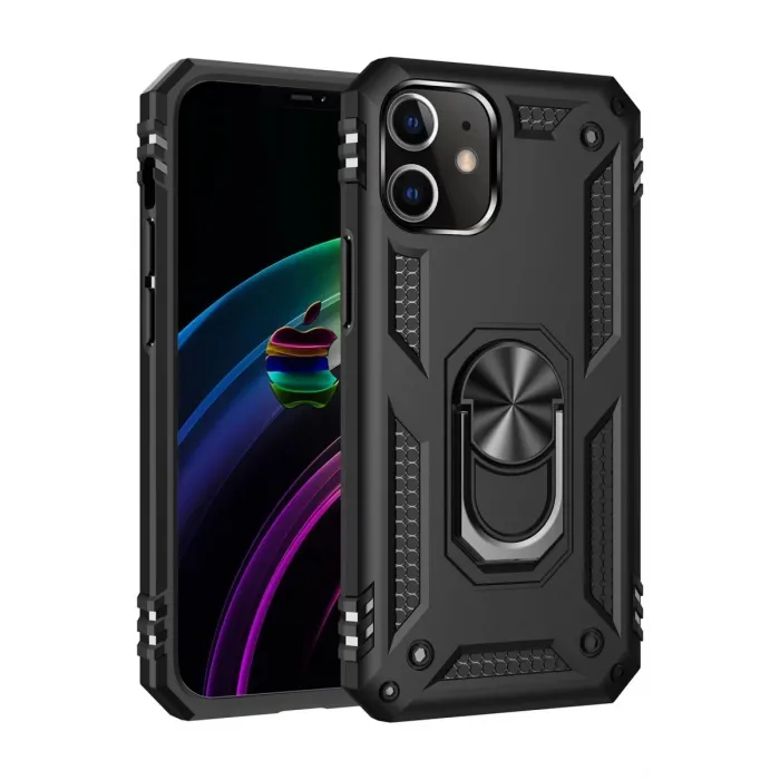 Newface iPhone 12 Mini Kılıf Sofya Yüzüklü Silikon Kapak - Siyah