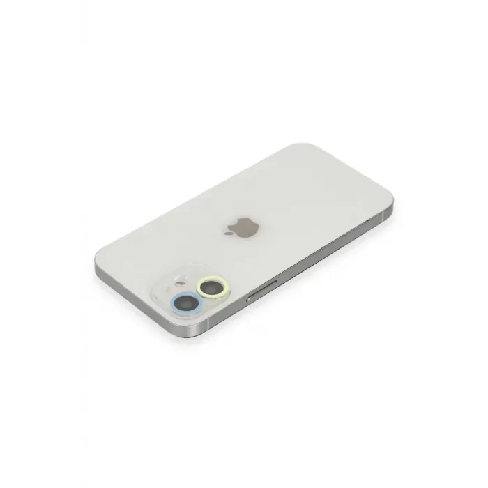 Newface iPhone 12 Mini Renkli Kamera Lens Koruma Cam - Sarı-Mavi
